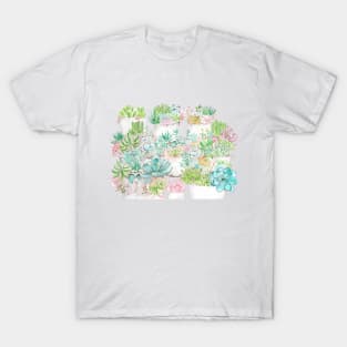 botanical succulent and cactus garden watercolor T-Shirt